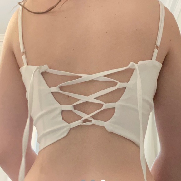White bustier tank top with tie up back - Picture 3 of 3